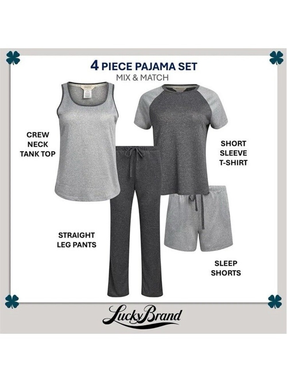 Lucky Brand Women's 4 Piece Pajama Set, Tee, Tank, Short, & Pant - Size L NWOT